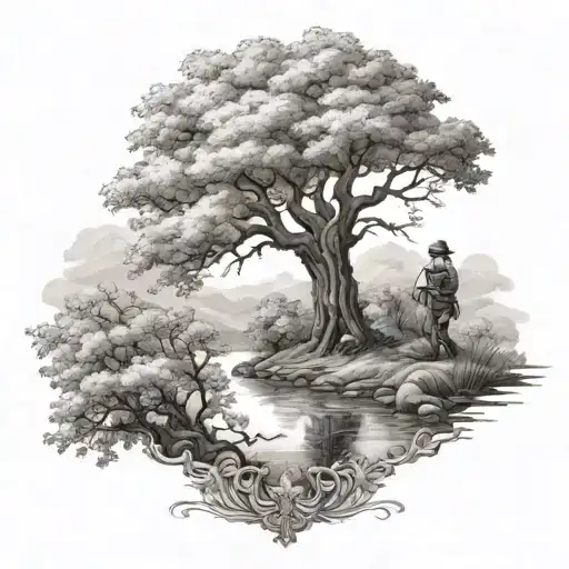 Wanderer And Cherry Tree