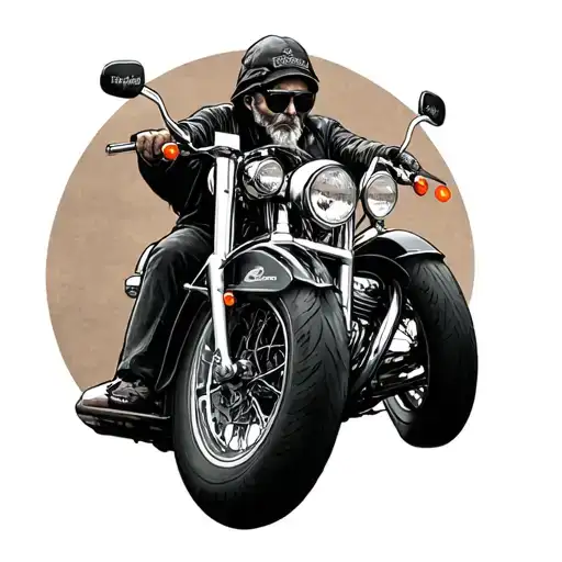 Old Biker On A Harley Davidson With Black And Grey Shading