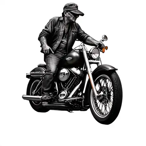 Old Biker On A Harley Davidson With Black And Grey Shading