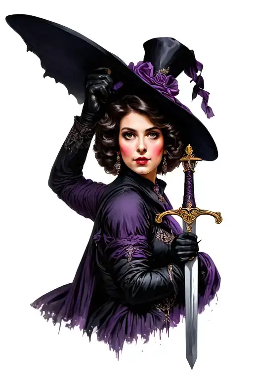 Victorian Magician Woman Holding A Sword