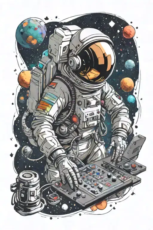 A Minimalist Astronaut Exploring A Colorful Galaxy While Gaming On A Retro Console