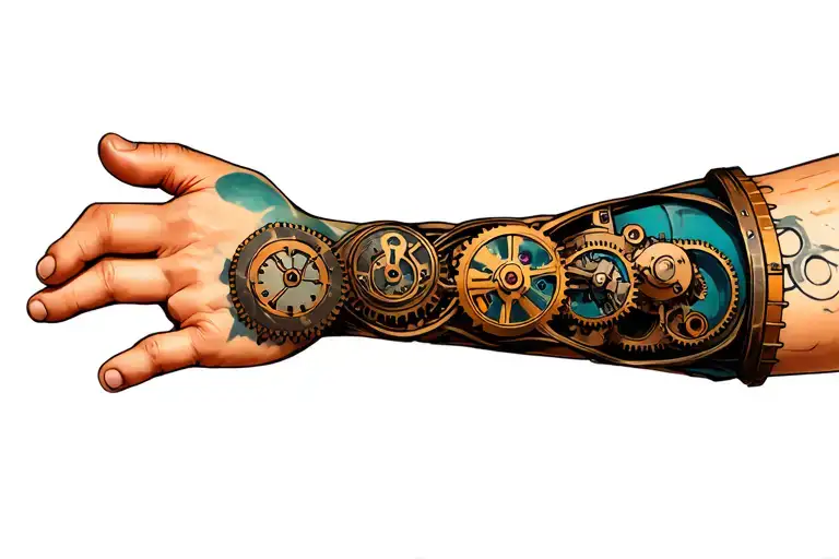 A Wrist Tattoo In The Steampunk Style Showing Gears And Mechanisms Inside The Wrist
