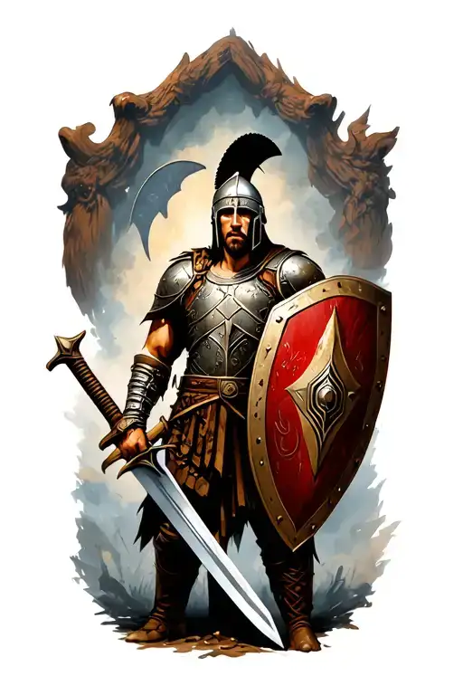 Spartan Soldier With Shield And Sword