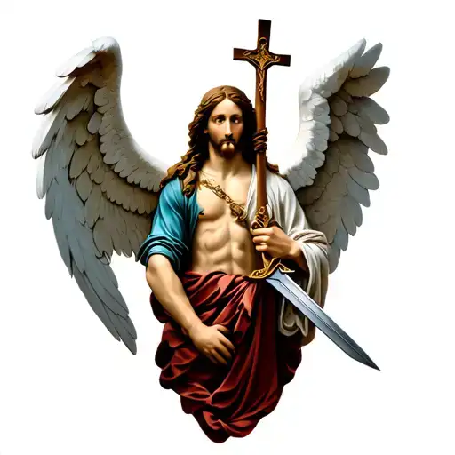 Angel With Sword And Cross Of Jesus Christ