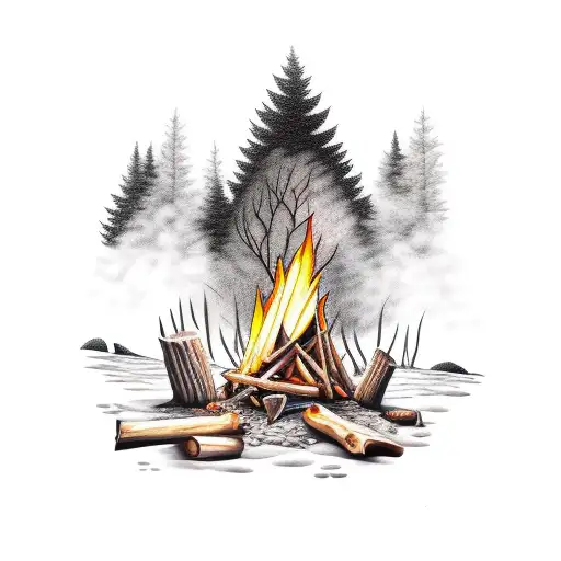 Outback Forest Camping Fire Pit And Wolf