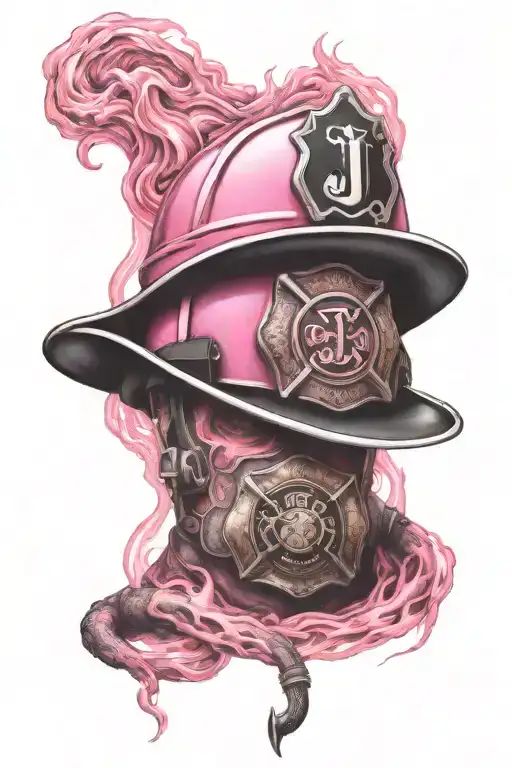 Pink Fire Background And In The Center A Firefighter Helmet With The Initials J A