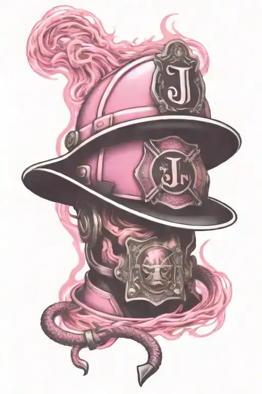 Pink Fire Background And In The Center A Firefighter Helmet With The Initials J A