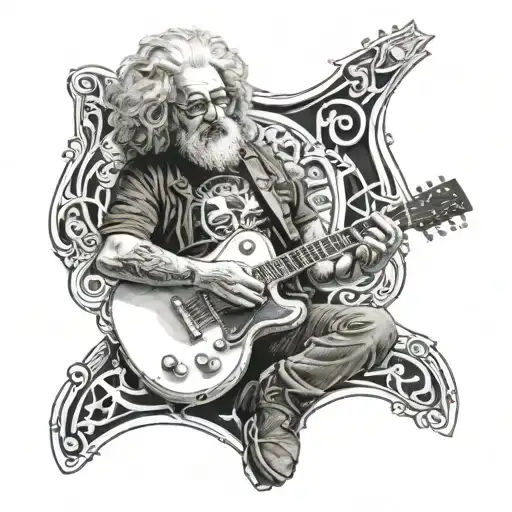 A Realistic Portrait Of Jerry Garcia Playing A Guitar With Intricate Details And Shading