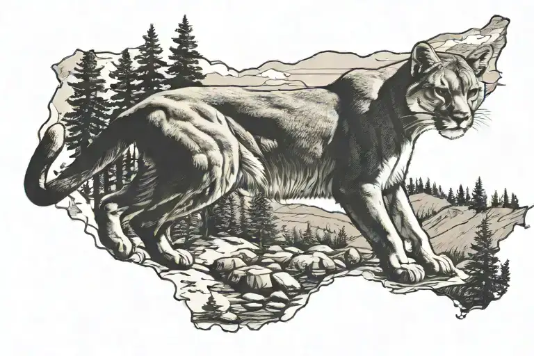Mountain Lion Inside The Shape Of The Upper Peninsula Of Michigan