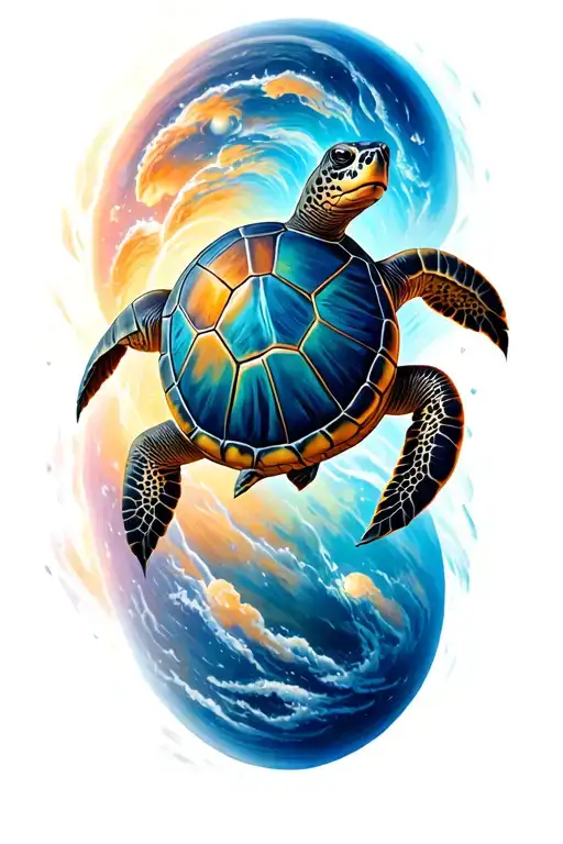 Turtle Floating In Space Surrounded