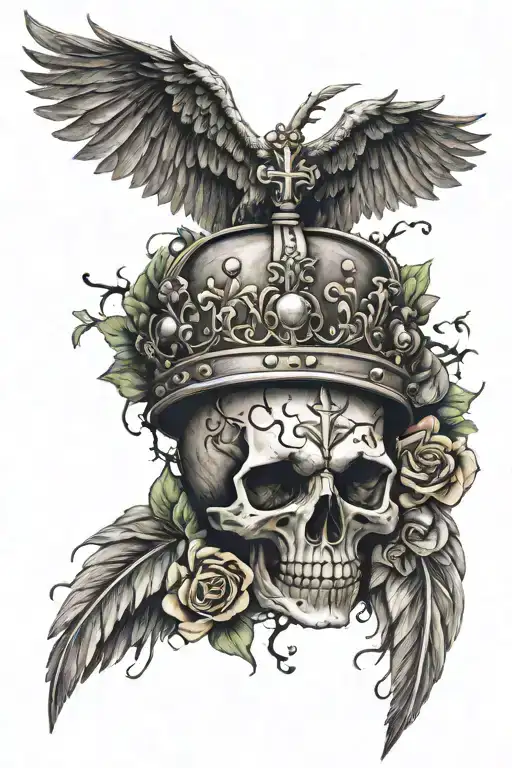 King's Crown Cross With Broken Wings