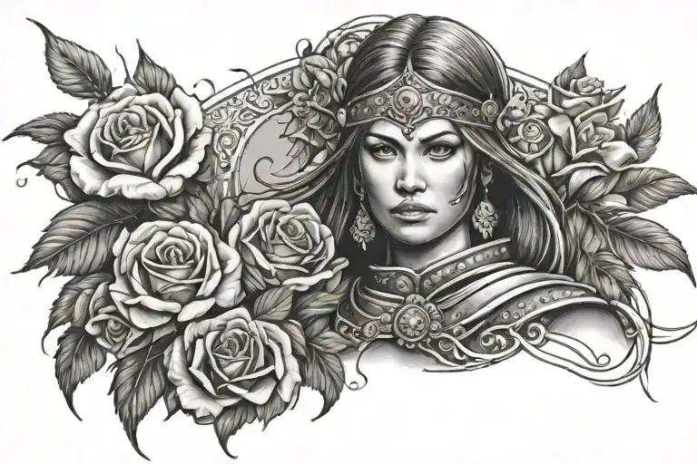 Religioua Woman Warrior With Roses