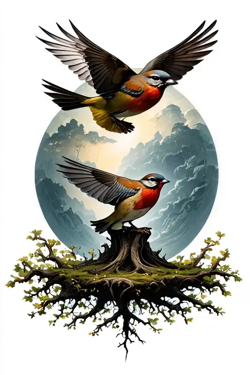 Poison Tree Below Two Sparrows Flying On Forearm