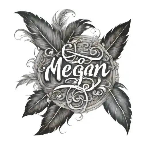 A Feather That Twirls In The Shaped Of An Infinite Sign With The Name Megan In The Middle Of It
