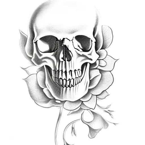 A Skull Having A Flower On Its Mouth