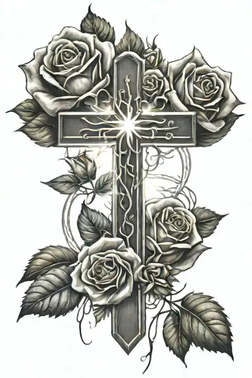 Cross With Love And Roses And Light Rays Coming