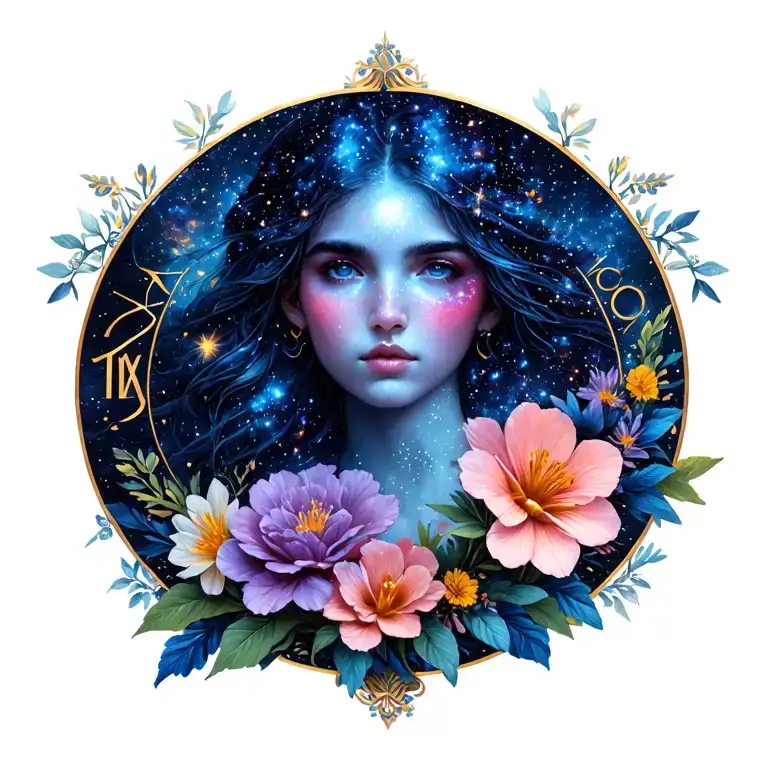 Galaxy With Flowers Gemini Zodiac Sign