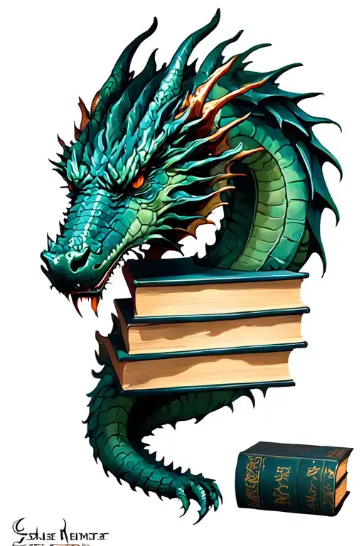 Stack Of Books With Dragon