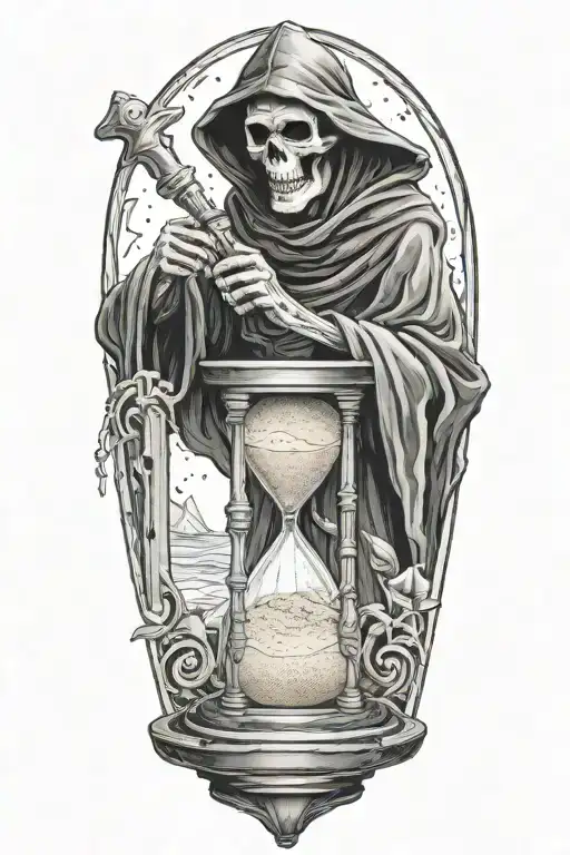 Grim Reaper Sprinkling Sand Into An Hourglass