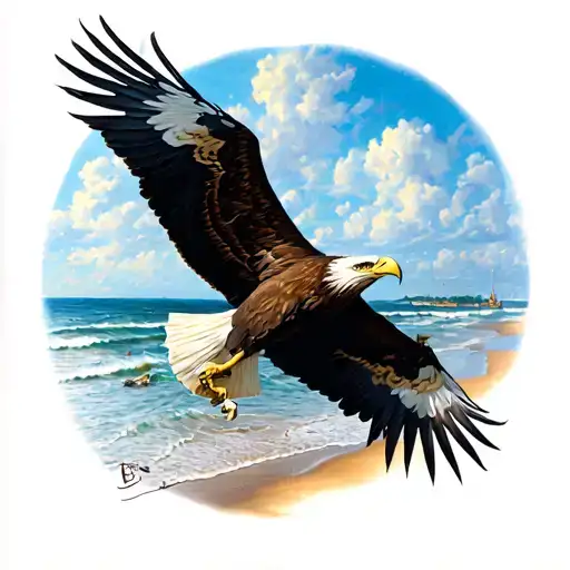 Eagle Flies Over Normandy Beach Scene