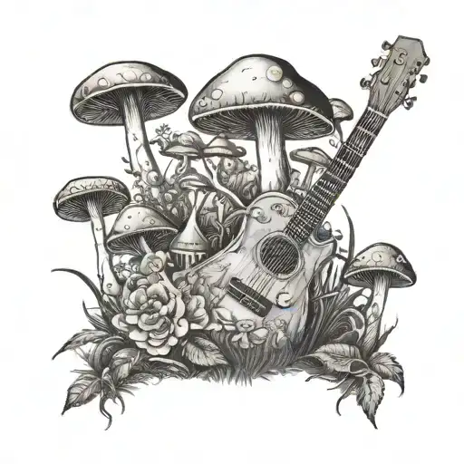 Guitar Mushroom Forest Scene
