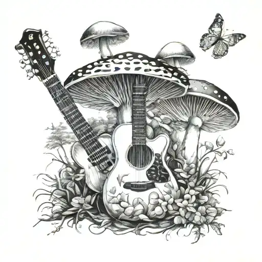 Guitar Mushroom Forest Scene