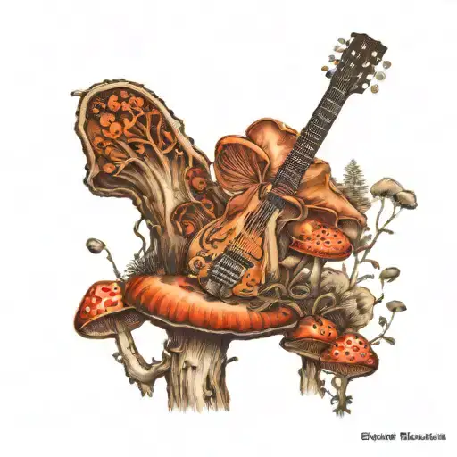 Guitar Mushroom Forest Scene