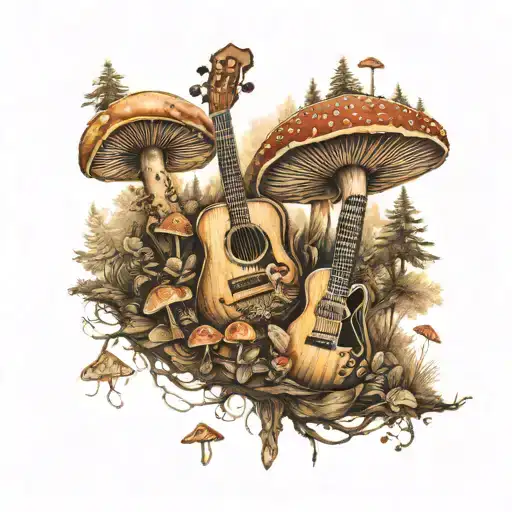 Guitar Mushroom Forest Scene