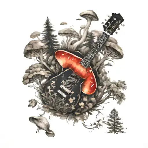 Guitar Mushroom Forest Scene