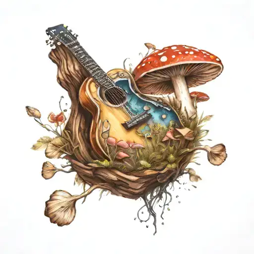 Guitar Mushroom Forest Scene
