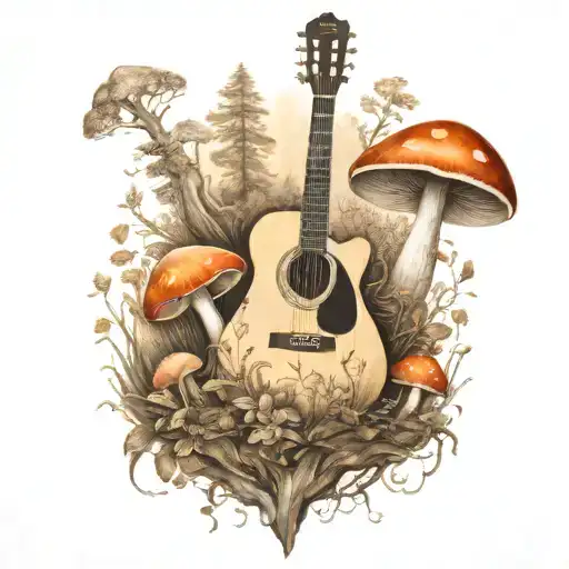 Guitar Mushroom Forest Scene