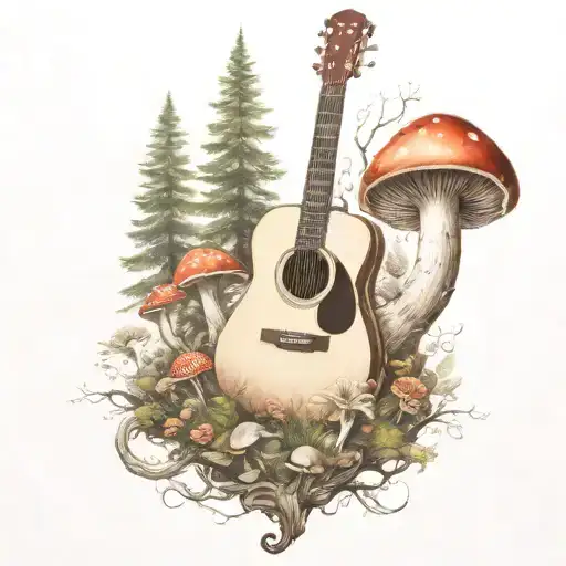 Guitar Mushroom Forest Scene
