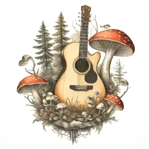 Guitar Mushroom Forest Scene