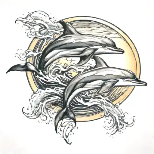 Dolphins Jumping With Sunset