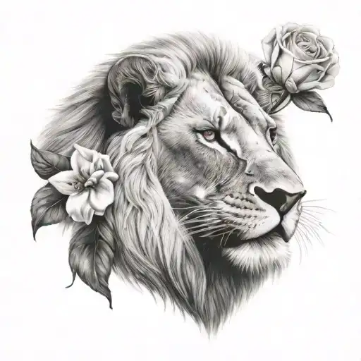 A Lion With A White Rose In Its Mouth