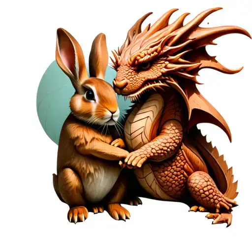 Wood Dragon And Wood Rabbit Holding