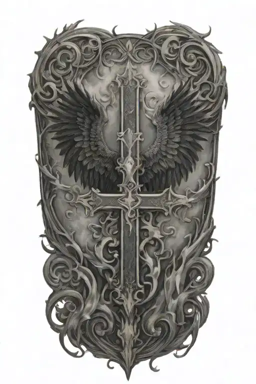 Phoenix Rising From Flames And A Cross And Words Dona Nobis Pacem In Gothic Letters