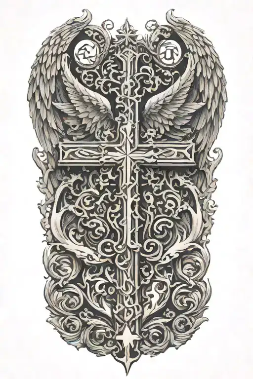 Phoenix Rising From Flames And A Cross And Words Dona Nobis Pacem In Gothic Letters