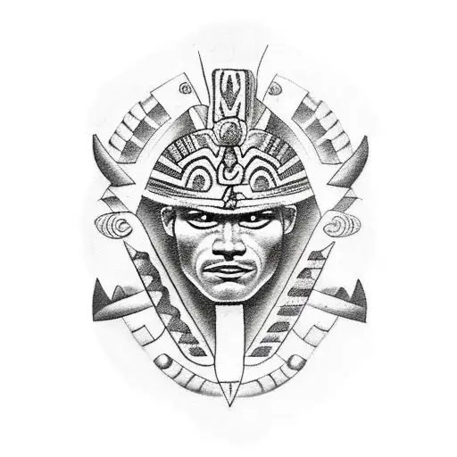 An Aztec-inspired Tattoo Depicting A Warrior With A Snake Wrapped Around His Arm