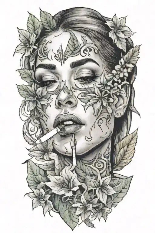 The Face Of A Woman Smoking Marihuana