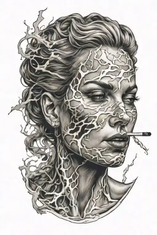 The Face Of A Woman Smoking In Lightning