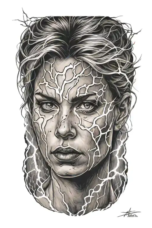 The Face Of A Woman In Lightning