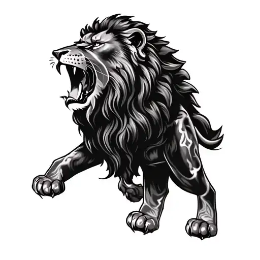 Aggressive Roaring Black Lion Tattoo For Bicep