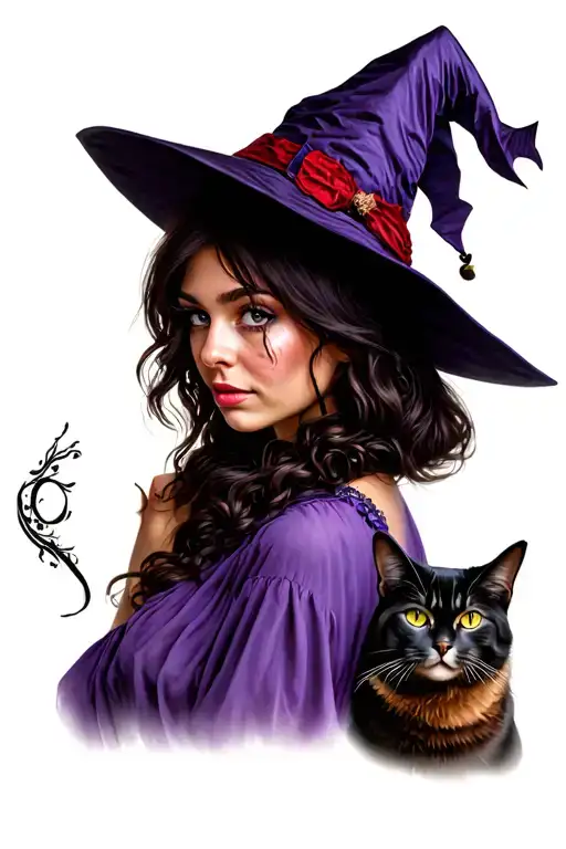 A Witch With Hat And Cat
