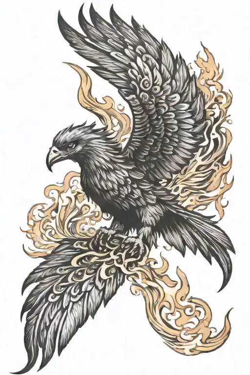 Phoenix With Wings Spread On The Earth With Wings In Flames