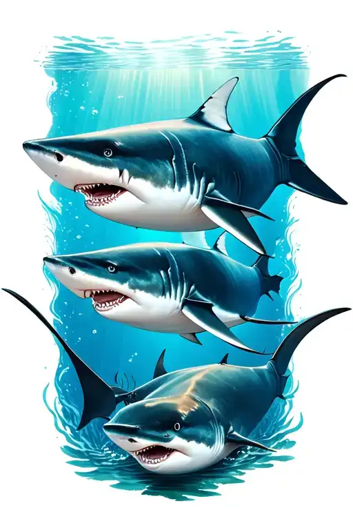 Ocean Shark And Manta Ray Swimming