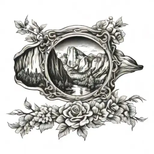 Yosemite Tunnel View With Floral Boarder Arm Band