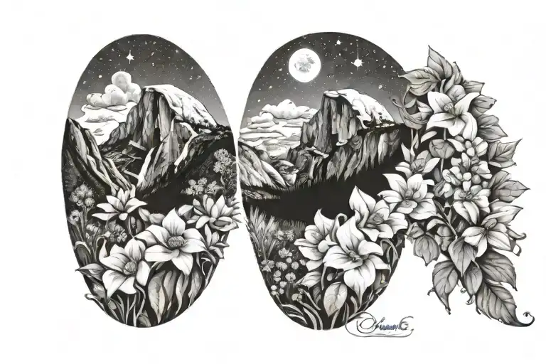 Yosemite Half Dome With Stars And Moon Surrounded By Music Notes And Flowers Arm Band