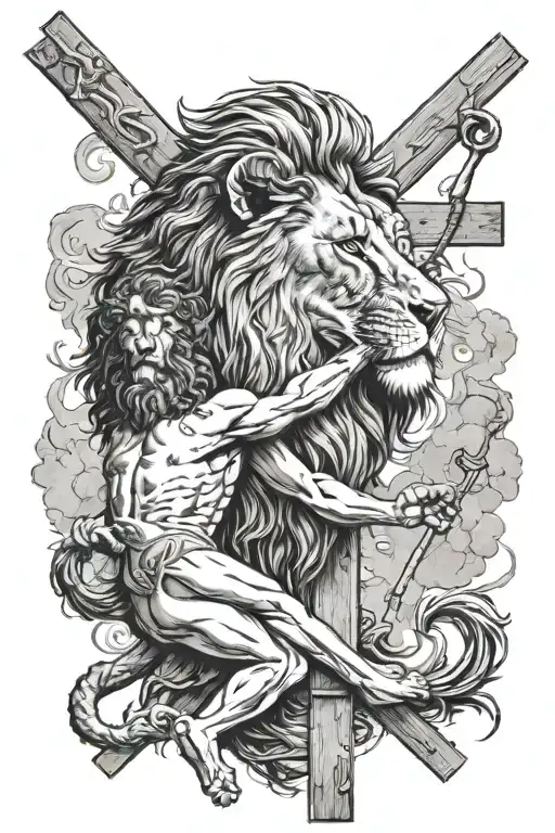 The Lion Of Judah On Top Of Jesus Dying On The Cross