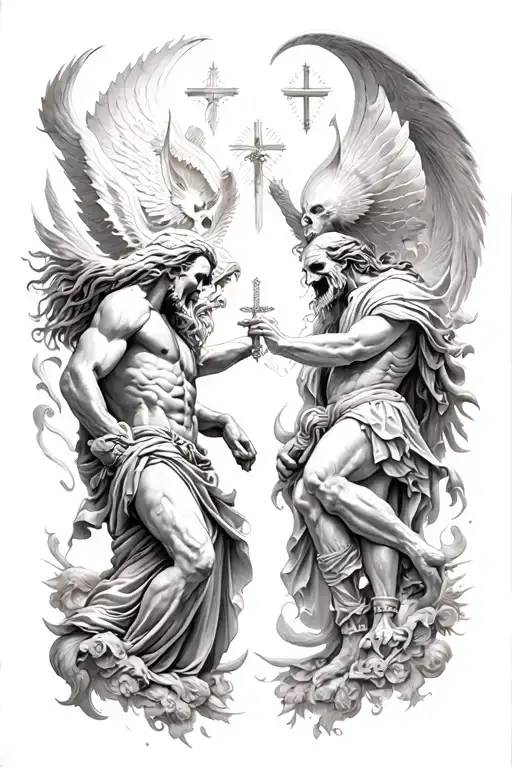 Religious Theme Showing The Fight Between Good Vs Evil